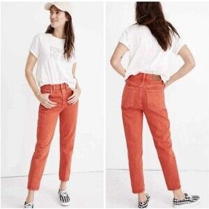 Madewell Women’s Mom Jeans Garment Dyed Edition Red Salmon Ankle 26
